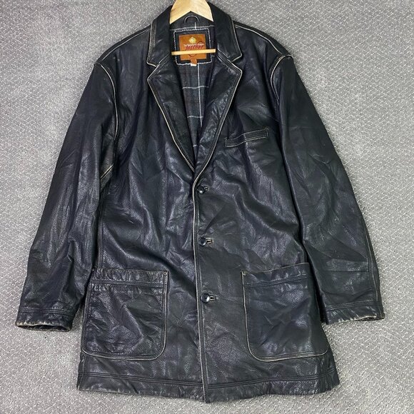 The Territory Ahead Leather Jacket Mens XLT Black Distressed Heavyweight XL Tall - Picture 1 of 16